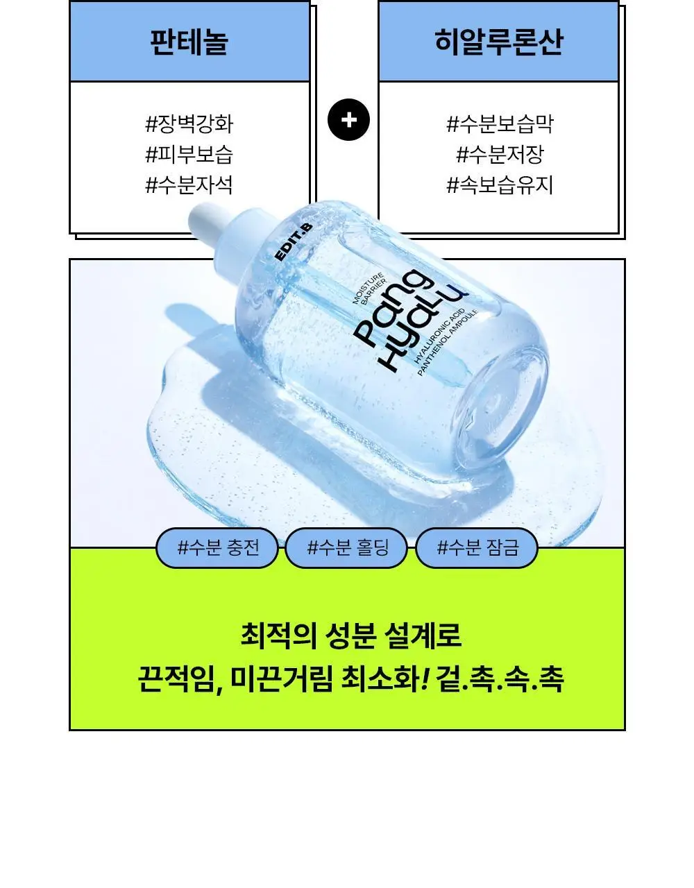 [48H수분지속/대용량] 에딧비 수분 장벽 팡 히알루론산 판테놀 앰플 100ml 상세페이지 15